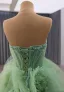 High-end Sage Green Cascading Ruffles Beading Sequins Prom Dresses 2025 Ball Gown Strapless Sleeveless Backless Chapel Train Prom Formal Dresses
