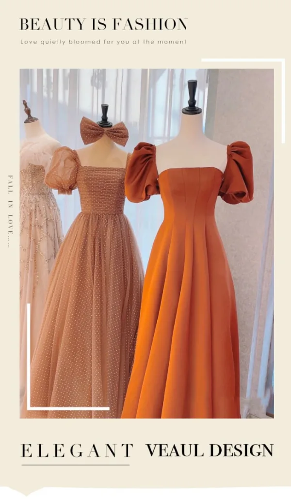Vintage / Retro Brown Princess Prom Dresses 2021 Square Neckline Crossed Straps Floor-Length / Long Ruffle Tulle Satin Short Sleeve Formal Dresses