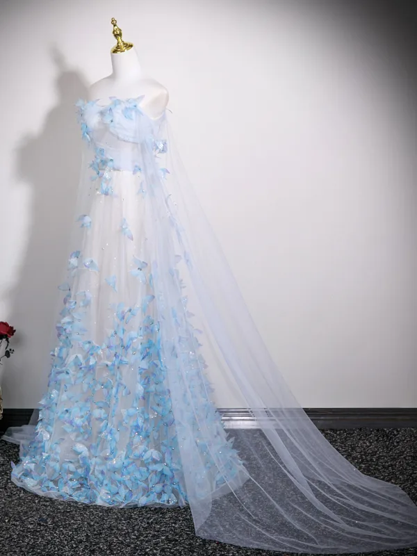 Wróżka Kwiatowa Błękitne Motyl Rhinestone Cekiny Sukienki Na Bal 2025 Princessa Bez Ramiączek Bez Rękawów Bez Pleców Długie Sukienki Wizytowe