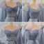 Chic / Beautiful Ocean Blue Glitter Spotted Bridesmaid Dresses 2023 A-Line / Princess Puffy Short Sleeve Backless Floor-Length / Long Bridesmaid