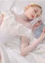 Modest / Simple Ivory Ruffle Short Sleeve Wedding Dresses 2021 Off-The-Shoulder Crossed Straps Chapel Train Church Satin Ball Gown
