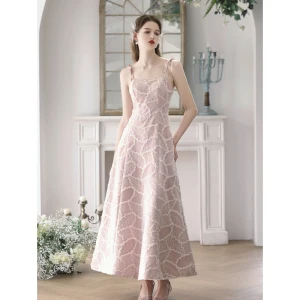 Sexy Blushing Pink Evening Dresses 2023 A Line Princess Spaghetti Straps Bow Sleeveless Backless Ankle Length Prom Formal Dresses