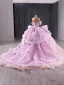 Haut de Gamme Charmant Rougissant Rose Perlage Perle Paillettes Robe De Bal 2025 Robe Boule De l'épaule Manches Courtes Dos Nu Noeud Chapel Train Promo