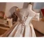 Elegant Champagne Pearl Flower Birthday Flower Girl Dresses 2025 Ball Gown Scoop Neck Short Sleeve Backless Floor-Length / Long