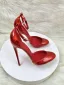 Sexy Burgundy Evening Party Patent Leather Womens Shoes 2024 Ankle Strap 12 cm Stiletto Heels Round Toe High Heels