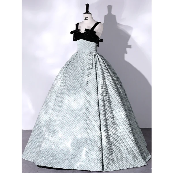 Fashion Black Prom Dresses 2022 Ball Gown Square Neckline Green Spotted Sleeveless Backless Bow Floor-Length / Long Formal Dresses