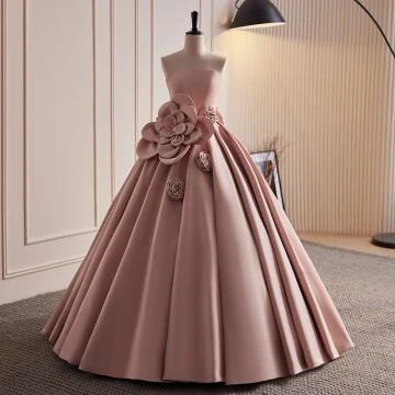 Vintage Retro Dusky Pink Satin Prom Dresses 2023 Ball Gown Strapless Sleeveless Backless Bow Appliques Floor Length Long Prom Formal Dresses