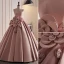 Vintage / Retro Dusky Pink Satin Prom Dresses 2023 Ball Gown Strapless Sleeveless Backless Bow Appliques Floor-Length / Long Prom Formal Dresses
