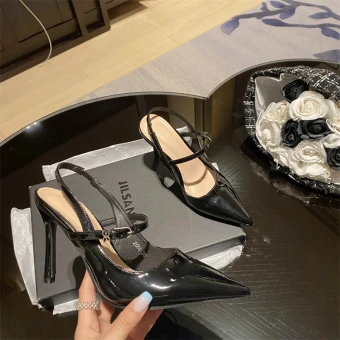 Chic Belle Noire Vêtement De Rue Sandales Femme 2022 9 Cm Talons Aiguilles À Bout Pointu Sandales Talons Hauts
