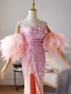 Sexy Rougissant Rose Perlage Paillettes Fendue devant Robe De Bal 2024 Trompette / Sirène Bustier Sans Manches Dos Nu Longue Promo Robe De Ceremonie