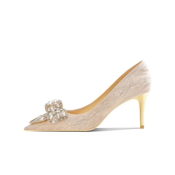 Charmant Gold Strass Pailletten Schleife Brautschuhe 2022 Leder 6 cm Stilettos Spitzschuh Hochzeit Pumps Hochhackige