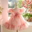 Chic / Beautiful Blushing Pink Beading Sequins Bow Birthday Flower Girl Dresses 2025 Ball Gown Scoop Neck Sleeveless Floor-Length / Long Tulle Flower Girl Dresses
