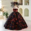 Charmant Schwarz Pailletten Sweep / Pinsel Zug Blumenmädchenkleider 2024 Ballkleid Bandeau Ärmellos Rückenfreies
