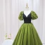 Fashion Clover Green Prom Dresses 2024 Ball Gown V-Neck Puffy Short Sleeve Backless Floor-Length / Long Prom Formal Dresses