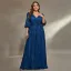Sparkly Navy Blue Sequins Plus Size Evening Dresses 2025 A-Line / Princess V-Neck 3/4 Sleeve Floor-Length / Long Evening Party Formal Dresses
