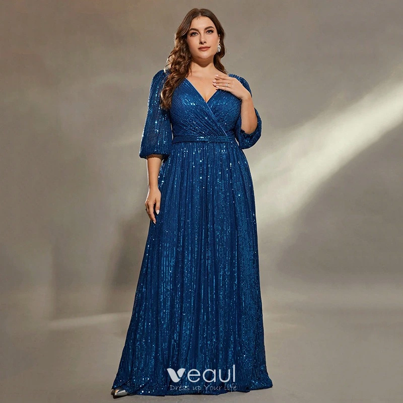 3/4 sleeve plus size formal dresses Plus Size Midi Dress 3/4 Sleeve Crew Neck main image 0