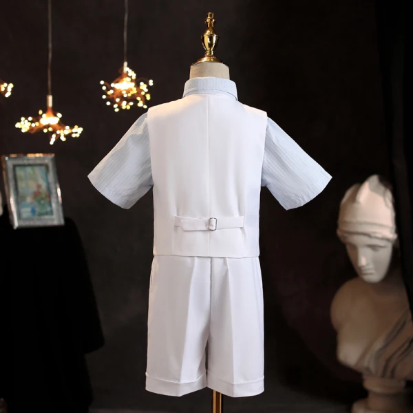 Fashion White Birthday 4-piece Long Sleeve Boys Wedding Suits 2023 Coat Pants Shirt Tie