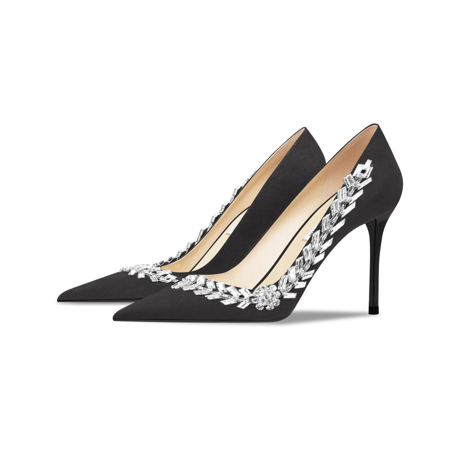 Fashion Black Rhinestone Evening Party Suede Pumps 2024 Leather 10 cm ...