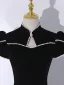 Chinese style Black Pearl Floor-Length / Long Formal Dresses 2024 A-Line / Princess High Neck Cap Sleeves Prom Prom Dresses