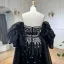 High-end Black Rhinestone Prom Dresses 2024 Empire Strapless Puffy Short Sleeve Backless Floor-Length / Long Prom Formal Dresses