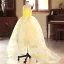 Chic / Beautiful Yellow Sequins Birthday Flower Girl Dresses 2025 Ball Gown Strapless Sleeveless Backless Floor-Length / Long