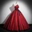 Vintage / Retro Glitter Burgundy Prom Dresses 2023 Ball Gown Strapless Sleeveless Backless Bow Sash Floor-Length / Long Prom Formal Dresses