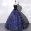 Elegante Marineblau Perlenstickerei Pailletten Star Ballkleider 2022 Ballkleid Spaghettiträger Ärmellos Rückenfreies Lange Festliche Kleider