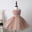 Fashion Blushing Pink Star Sequins Birthday Flower Girl Dresses 2022 Ball Gown Scoop Neck Sleeveless Bow Sash Short Flower Girl Dresses