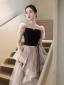Chic / Belle Noire Volants en Cascade Paillettes Robe De Soirée 2023 Princesse Encolure Carrée Manches Courtes Dos Nu Longue Promo Robe De Ceremonie