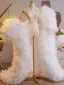Moda Białe Wykonany Ręcznie Kaskadowe Falbany Tiulowe Bal szal Kurtki & Chusty 2024