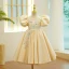 Chic / Beautiful Champagne Rhinestone Lace Flower Birthday Flower Girl Dresses 2024 Scoop Neck Puffy Short Sleeve Short