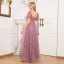 Elegant Blushing Pink Lace Flower Prom Dresses 2024 A-Line / Princess Square Neckline Short Sleeve Backless Floor-Length / Long Prom Formal Dresses