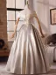Elegant Champagne Appliques Prom Dresses 2025 Ball Gown Off-The-Shoulder Short Sleeve Backless Floor-Length / Long Formal Dresses
