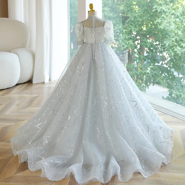 Fashion Grey Sequins Lace Flower Birthday Flower Girl Dresses 2023 Ball Gown High Neck Fashion Grey Sequins Lace Flower Birthday Flower Girl Dresses 2023 Ball Gown High Neck