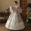 Vintage / Retro Medieval White Lace Flower Bow Prom Dresses 2024 Ball Gown Square Neckline Bell sleeves Floor-Length / Long Prom Formal Dresses