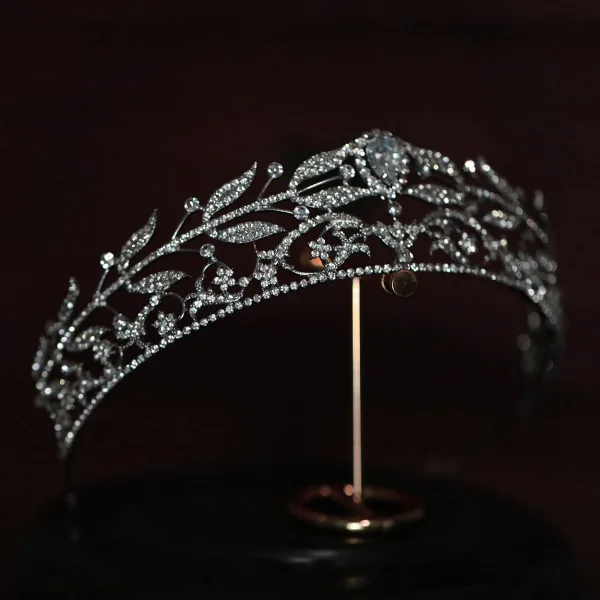 Eleganckie Srebrny Rhinestone Cyrkon Ozdoby Do Włosów Ślubne Tiara 2022 Stop Ślub Ozdoby Do Włosów Ślubne