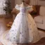 Lovely White Beading Appliques Tassel Birthday Flower Girl Dresses 2025 Ball Gown Scoop Neck Short Sleeve Backless Floor-Length / Long
