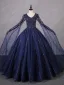 Vintage / Retro Navy Blue Beading Sequins Prom Dresses 2023 Ball Gown V-Neck Sleeveless Backless Floor-Length / Long Formal Dresses