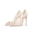 Charming Nude Pearl Rhinestone Lace Wedding Shoes 2024 10 cm Stiletto Heels Pointed Toe Wedding Pumps High Heels