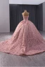 High End Charmant Lavendel Perlenstickerei Pailletten Ballkleider 2024 Ballkleid Bandeau Ärmellos Rückenfreies Sweep / Pinsel Zug Ball Festliche Kleider