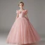Chic / Beautiful Blushing Pink Sequins Flower Girl Dresses 2023 Ball Gown Off-The-Shoulder Short Sleeve Floor-Length / Long Prom