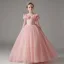 Chic / Beautiful Blushing Pink Lace Butterfly Sequins Birthday Flower Girl Dresses 2024 Ball Gown Scoop Neck Short Sleeve Floor-Length / Long Tulle