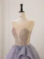 Bling Bling Lavender Sequins Prom Dresses 2025 Ball Gown V-Neck Puffy Short Sleeve Backless Floor-Length / Long Formal Dresses
