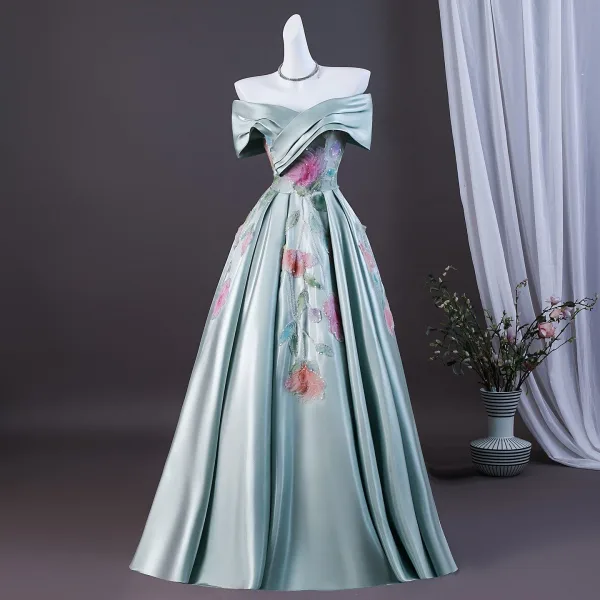 Élégant Vert Citron Perlage Paillettes Appliques Robe De Bal 2026 Robe Boule De l'épaule Manches Courtes Dos Nu