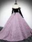 Audrey Hepburn Style Lavender Appliques Prom Dresses 2024 Ball Gown Off-The-Shoulder Long Sleeve Backless Sweep Train Prom Formal Dresses
