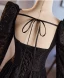 Modest / Simple Black Rhinestone Lace Winter Prom Dresses 2024 A-Line / Princess Square Neckline Long Sleeve Backless Floor-Length / Long Prom Formal Dresses