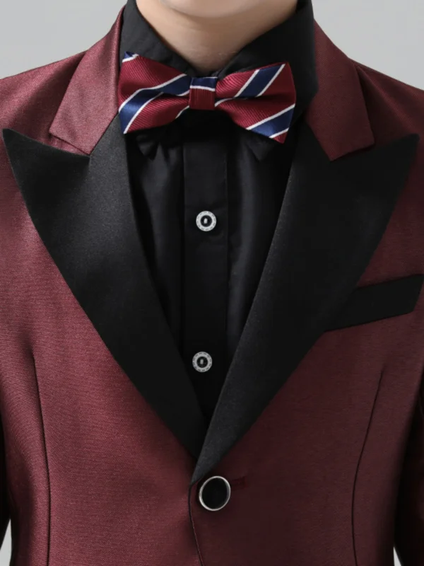 Burgundy 4-piece Long Sleeve Wedding Boys Wedding Suits 2024 Coat Pants Shirt Tie