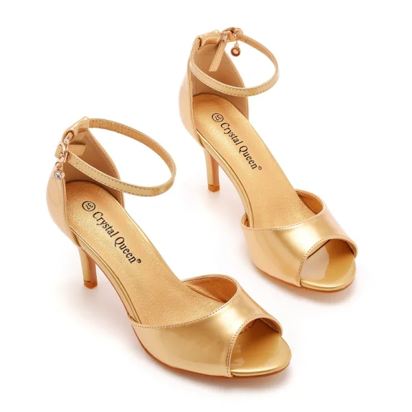 Chic / Beautiful Gold Evening Party Womens Sandals 2023 7 cm Stiletto Heels Ankle Strap Open / Peep Toe Sandals High Heels