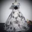 Elegant Black Printing Prom Dresses 2023 Ball Gown Square Neckline Puffy Short Sleeve Backless Bow Floor-Length / Long Prom Formal Dresses