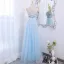 Flotte Himmelblå Beading Rhinestone Gallakjoler 2024 Prinsesse Spaghetti Straps Ærmeløs Halterneck Lange Galla Kjoler